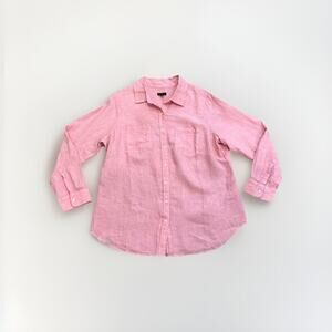 Talbots Blouse Plus Size Women’s 1X Pink 100% Linen Woven Long Sleeve